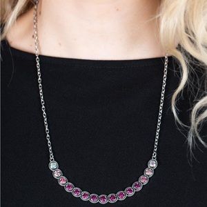 NEW Pink Iridescent Diamond Rhinestone Silver Necklace & Earrings Jewelry Set